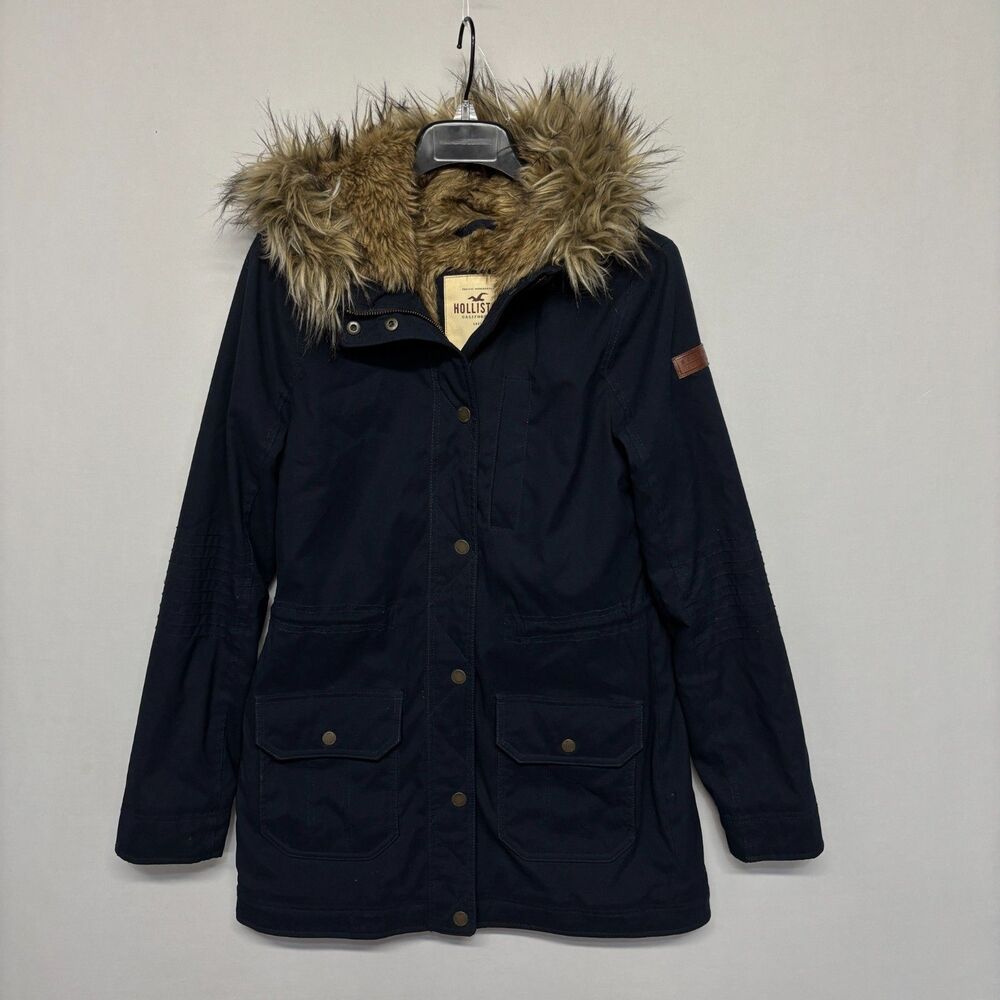 Vintage Hollister Women Sherpa Lined Parka Jacket Coat Size Medium Y2K C134 -2